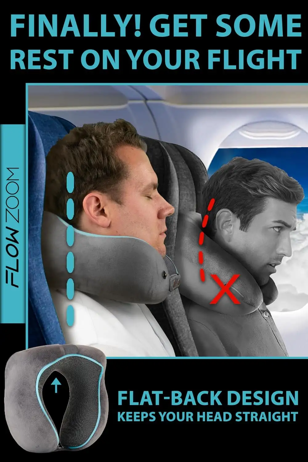 FlowZoom Travel Pillow Memory Foam - Airplane Neck Pillow - 81KSClolU3L._AC_SL1500_